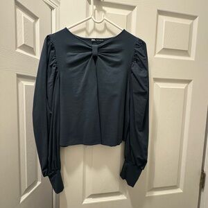 Zara Women's green bow shape front Top